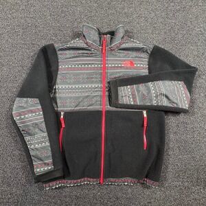 The North Face Denali Fleece Jacket Boys L 14/16 Black Gray Red Fair Isle